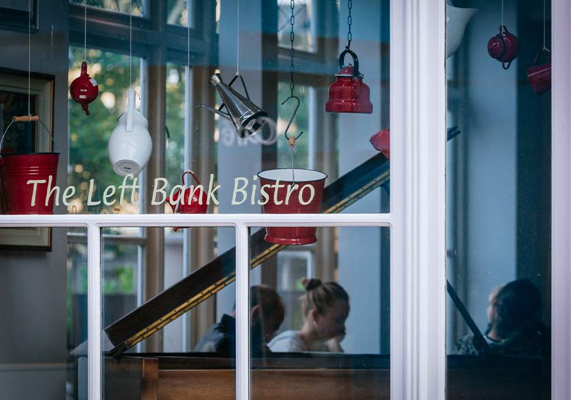 Front window of the Left Bank Bistro.